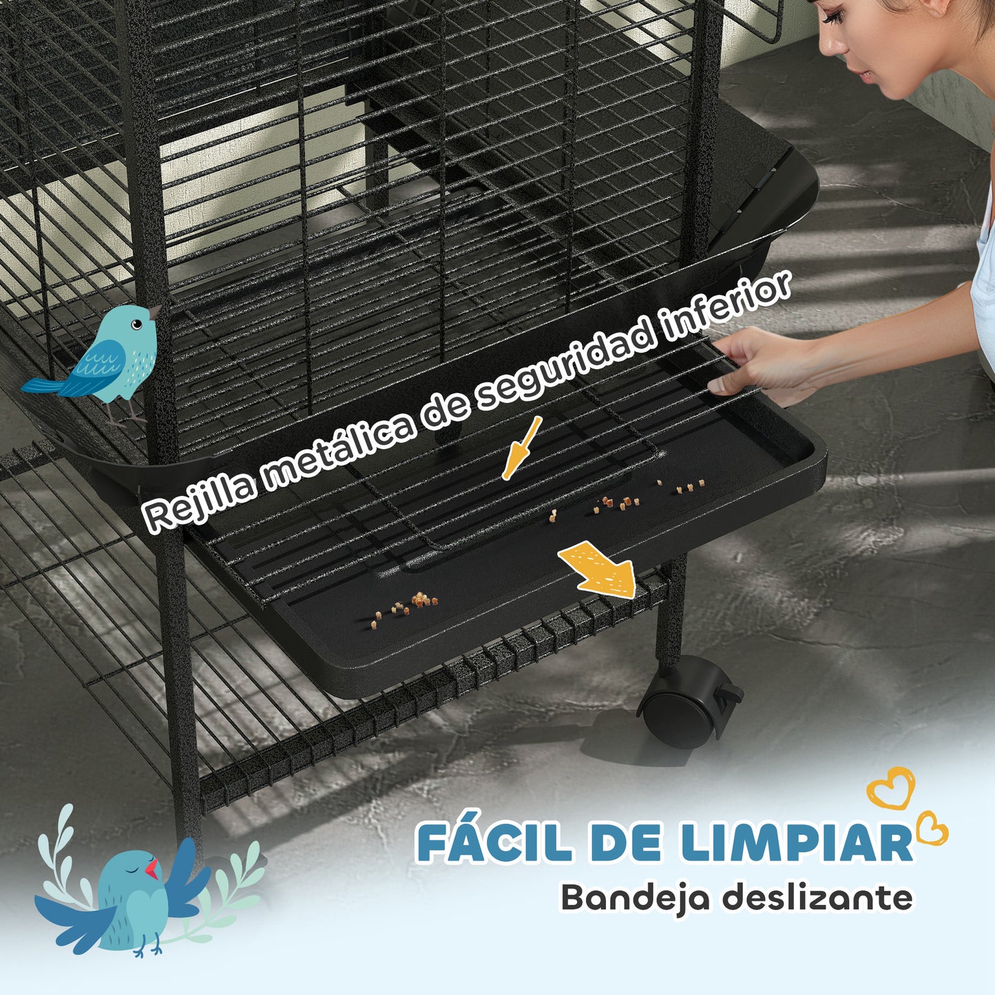 Pawhut Jaula Para Pájaros Con Ruedas Estante 62,5x62,5x146 Cm Gris Oscuro_5