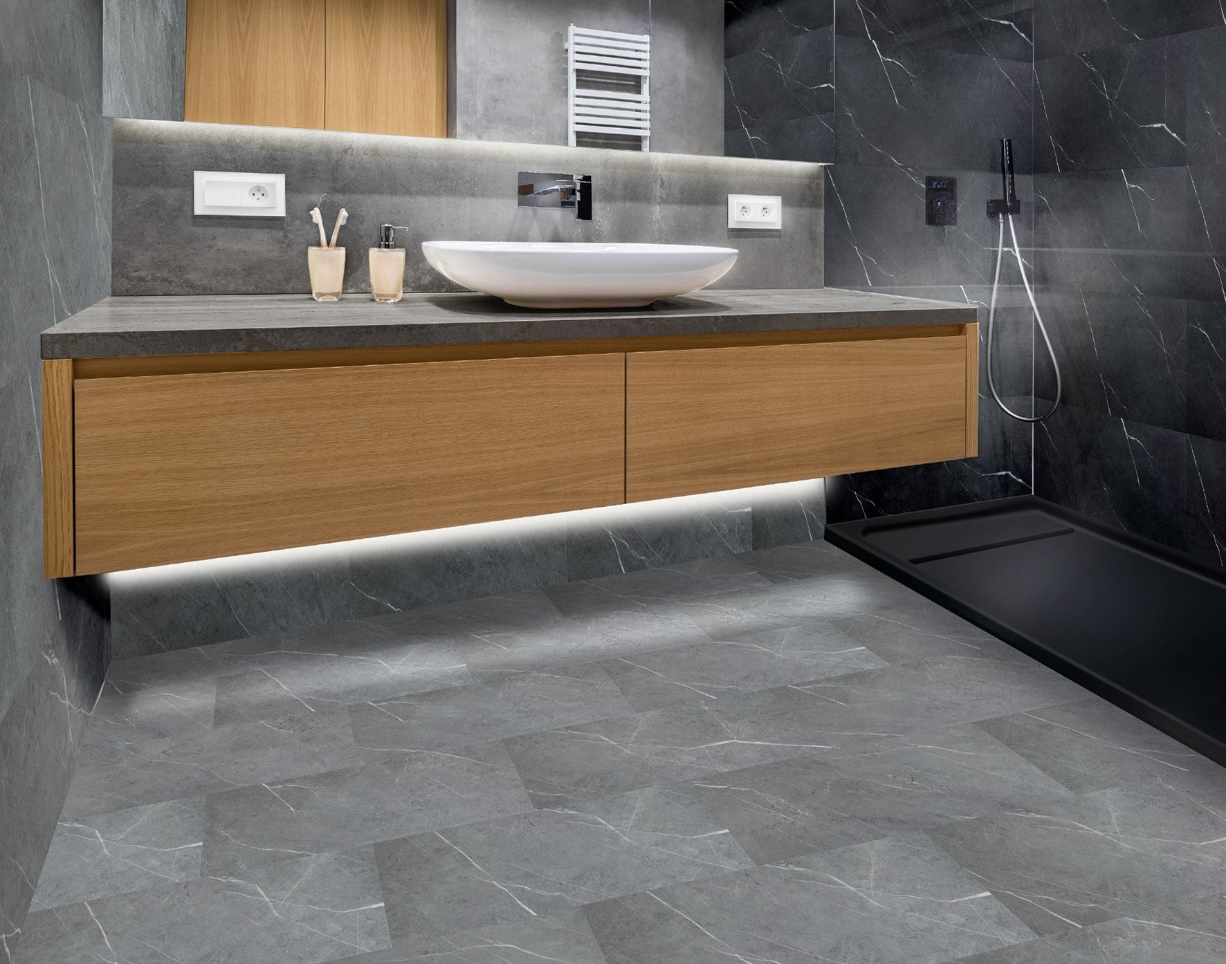 Aqua Click Tiles - Paneles De Pared A Prueba De Agua Y Panel De Sueloe  - Hawick - Gris - 12 Paneles (2,23m²)