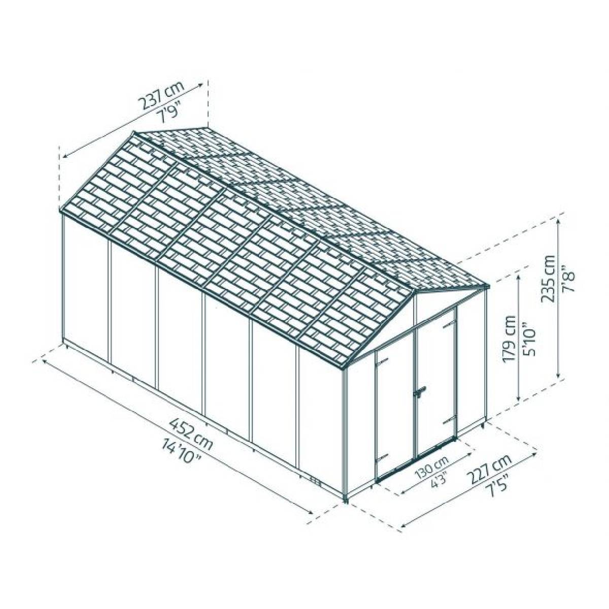 Cobertizo de jardín Rubicon 237x452 cm gris oscuro Canopia