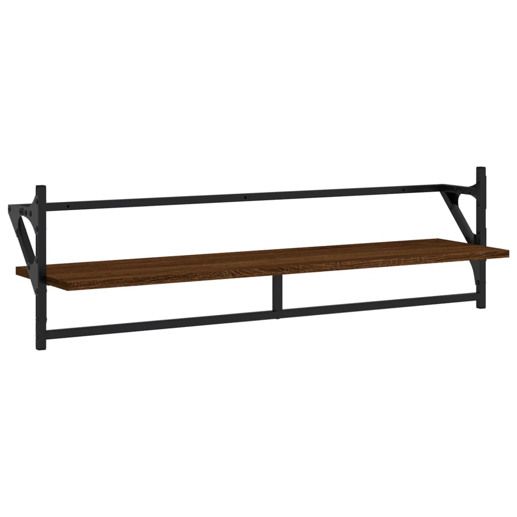Estantes De Pared Con Barras 2 Uds Marrón Roble 100x25x30 Cm / Vetonek_5