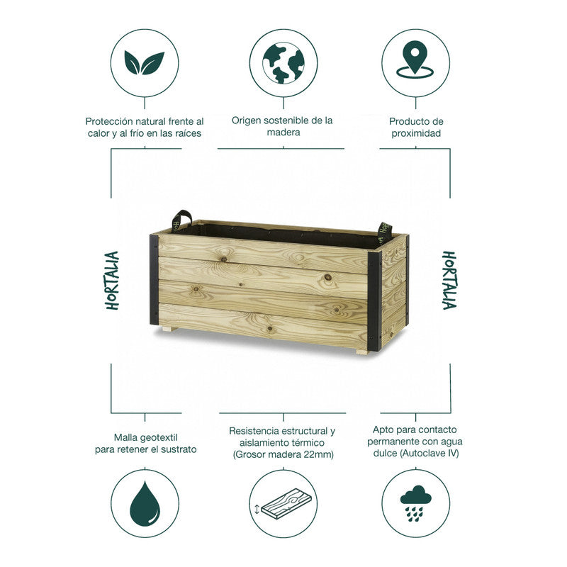 Jardinera Exterior De Madera Con Refuerzo De Aluminio Ghio Al Hortalia 90x40x40 Cm_4