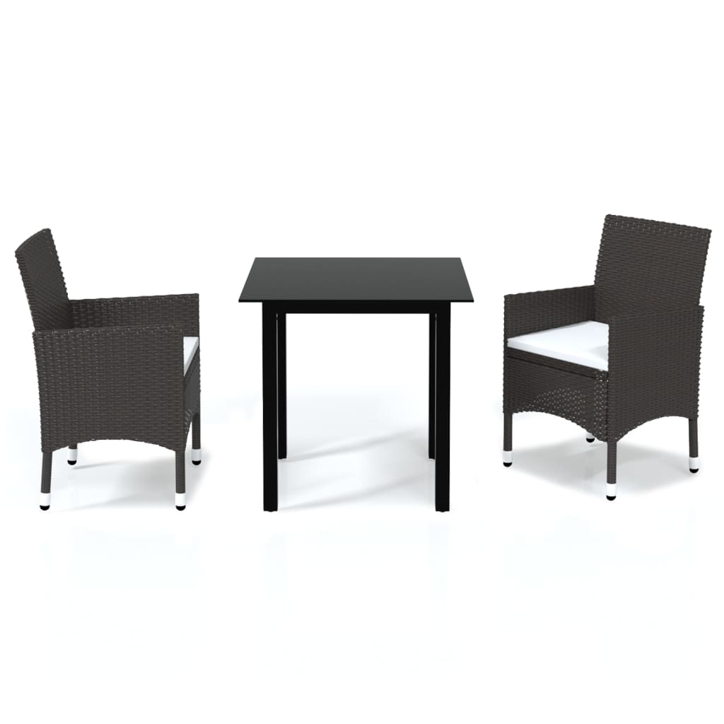 Set Comedor De Jardín 3 Pzas Con Cojines Ratán Sintético Marrón / Vetonek_5