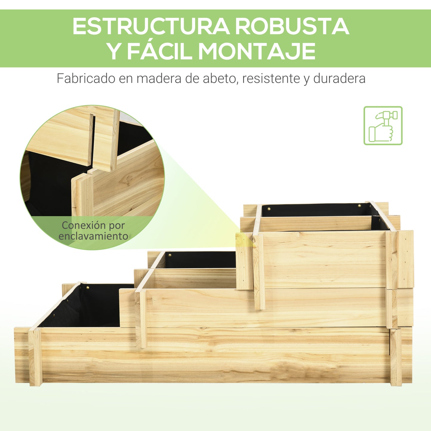 Outsunny Jardinera De Madera Con Diseño De Escalera 93x93x35 Cm Natural_5