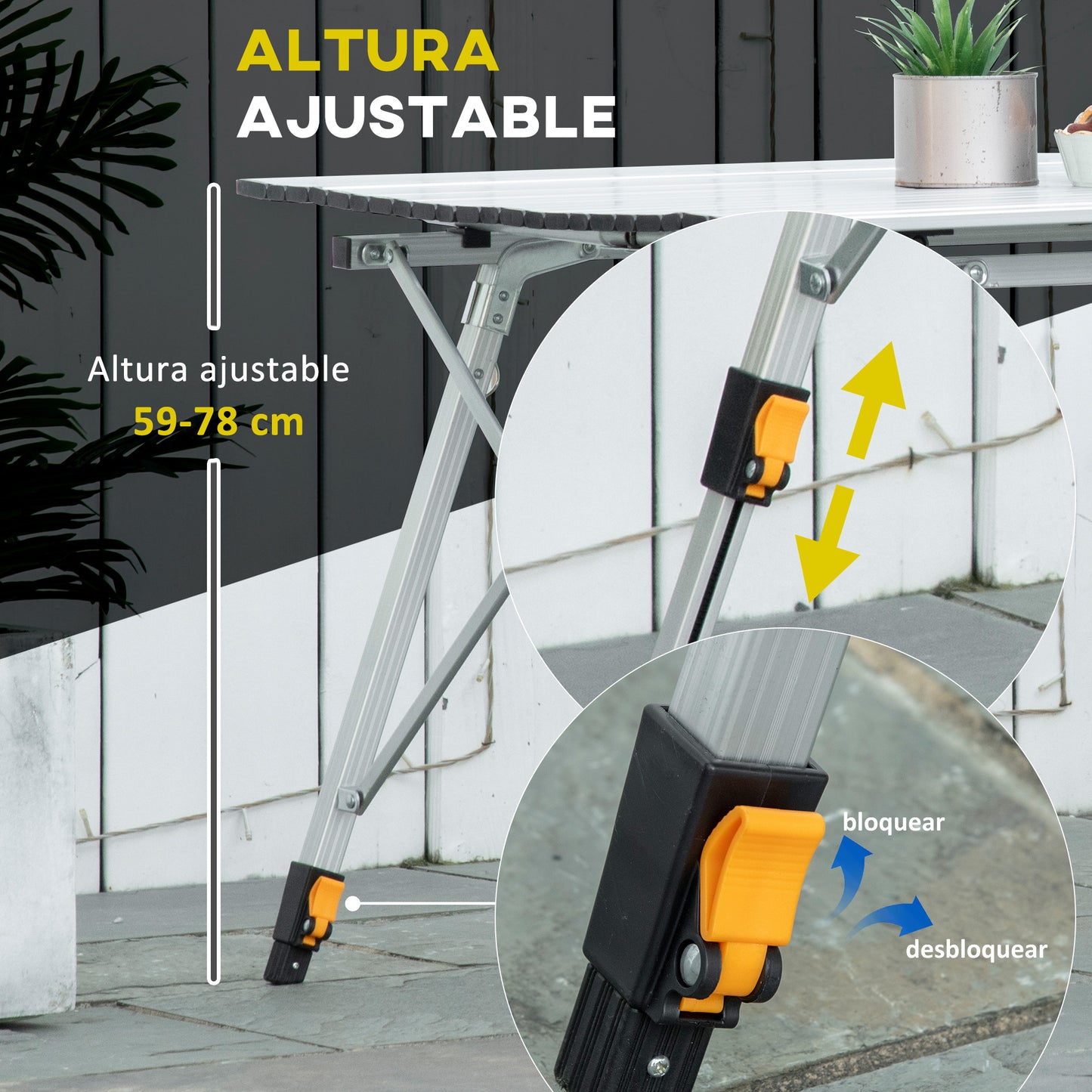 Outsunny Mesa De Camping Plegable Con Altura Ajustable 120x69x59-78 Cm Plata_5