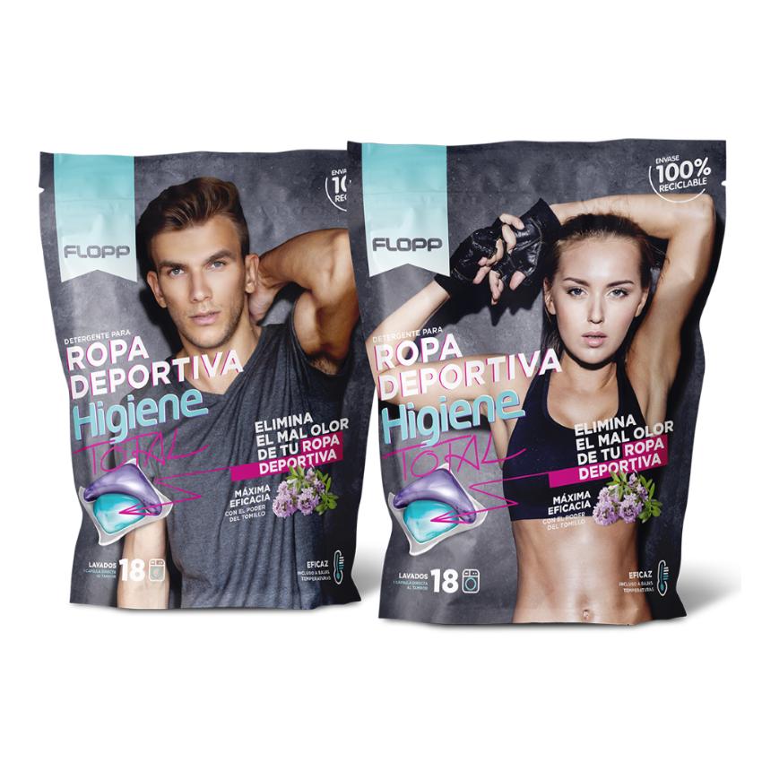 Detergente Ropa Higiene Total Especial Deportistas Flopp 18 cápsulas
