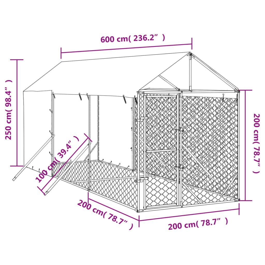 Vidaxl Perrera De Exterior Con Toldo Acero Galvanizado Plata 2x6x2,5 M_3