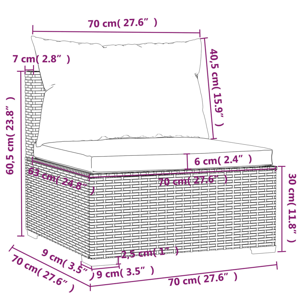 Set Muebles De Jardín Y Cojines 12 Pzas Ratán Sintético Marrón / Vetonek_5