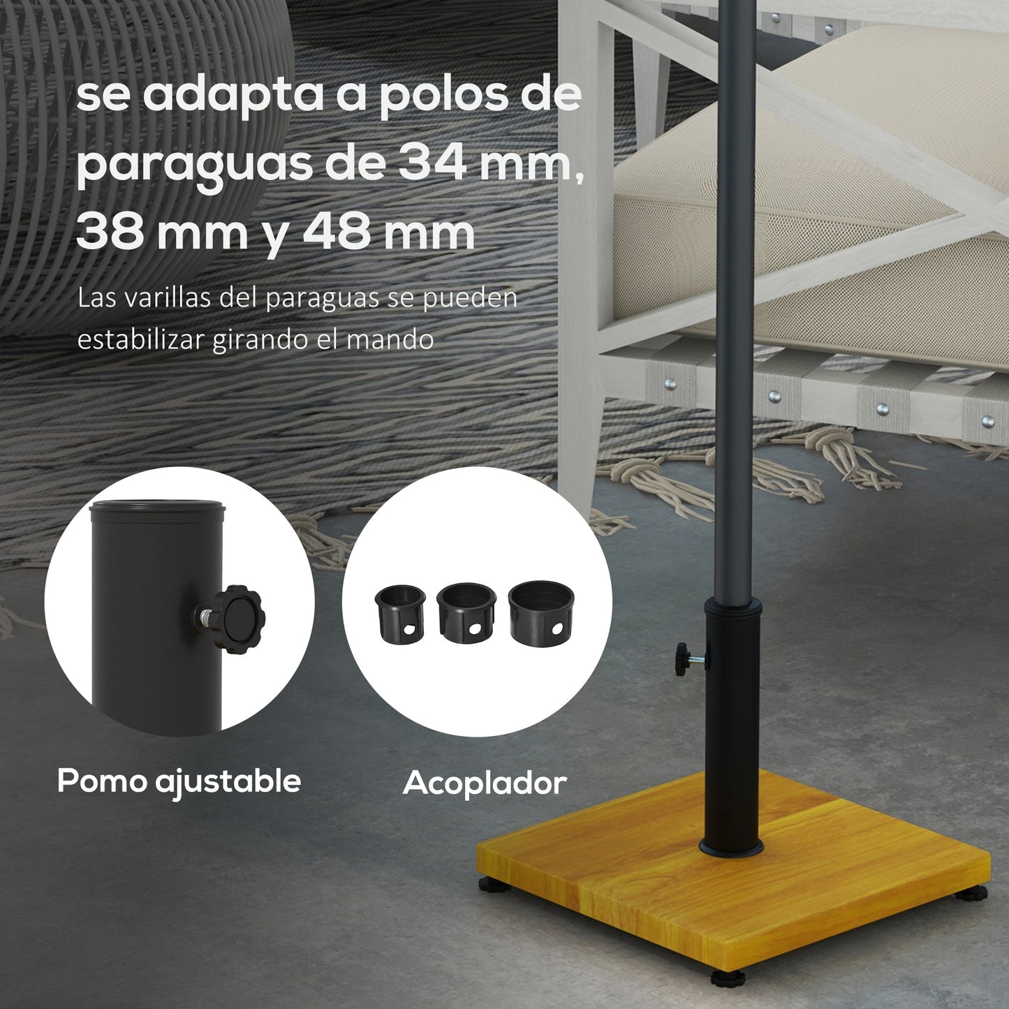 Outsunny Conjunto De Sombrilla Incluye 1 Sombrilla De Jardín Y 1 Base Cuadrada_5