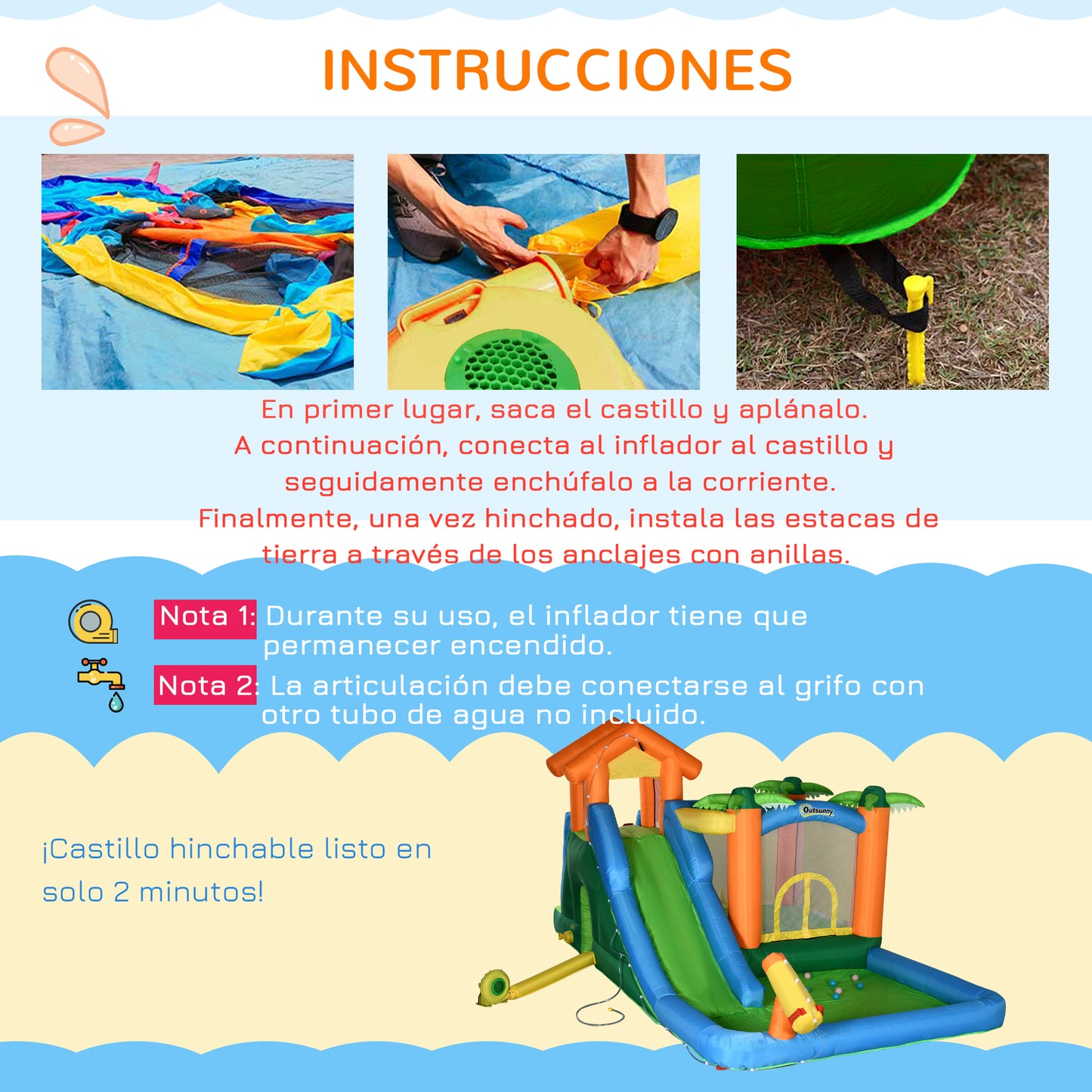 Outsunny Castillo Hinchable Con Tobogán Cama De Salto Y Piscina 550x285x260 Cm_5