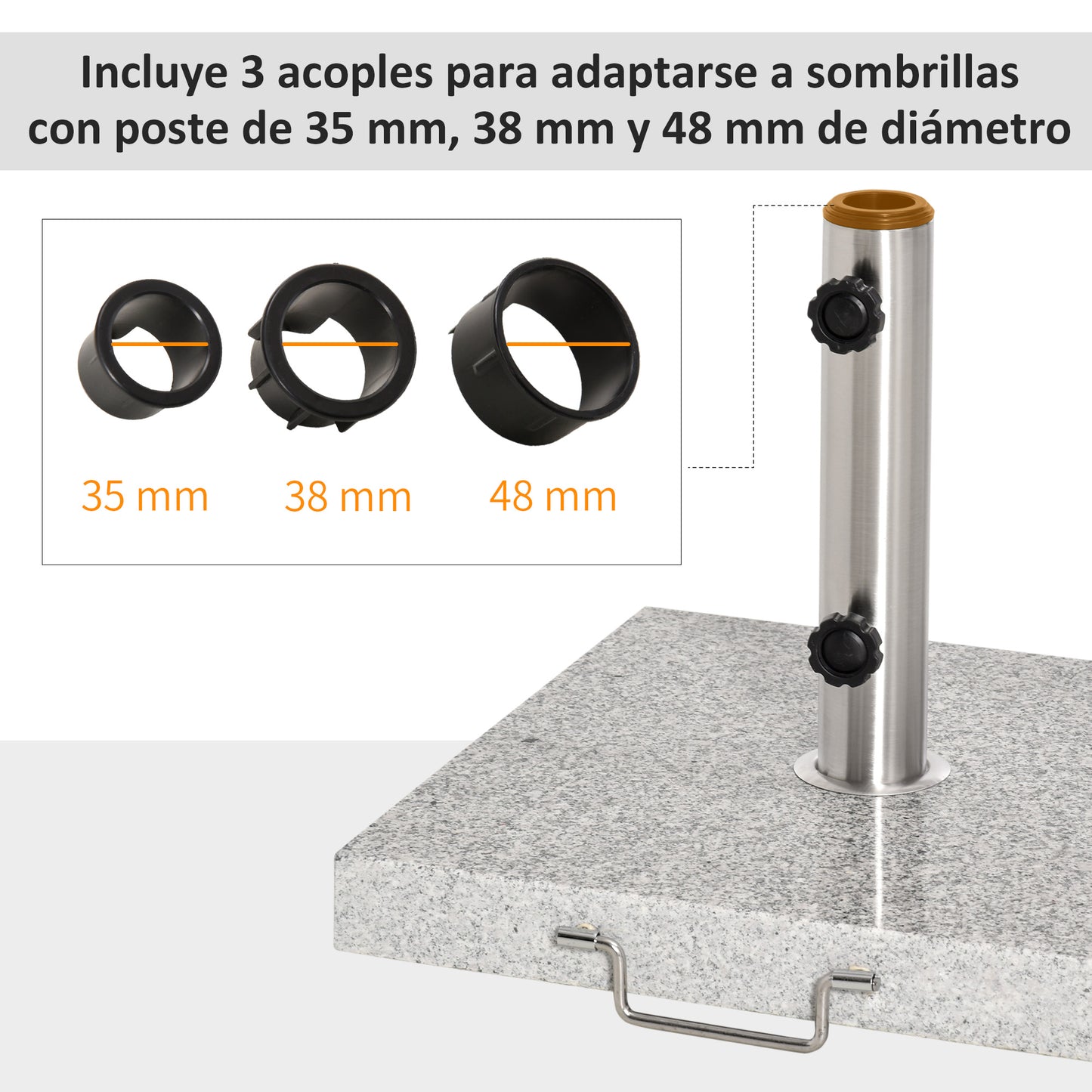 Outsunny Base De Sombrilla 25kg De Mármol Con 2 Ruedas Y Asa Tubo De Ø35/38/48mm_5