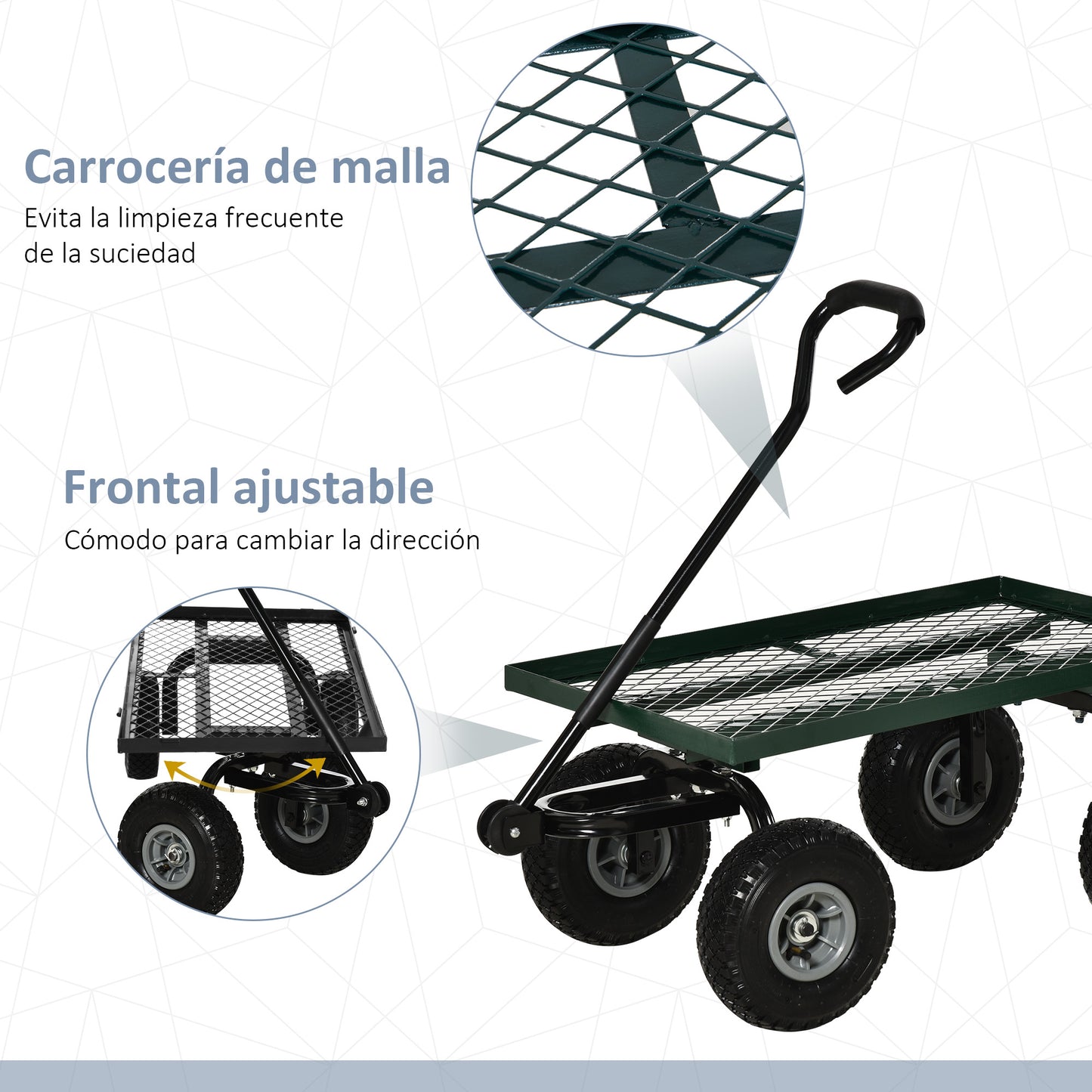 Outsunny Carro De Jardín Con Ruedas Grandes Mango Revestido Carga 150 Kg Negro_5