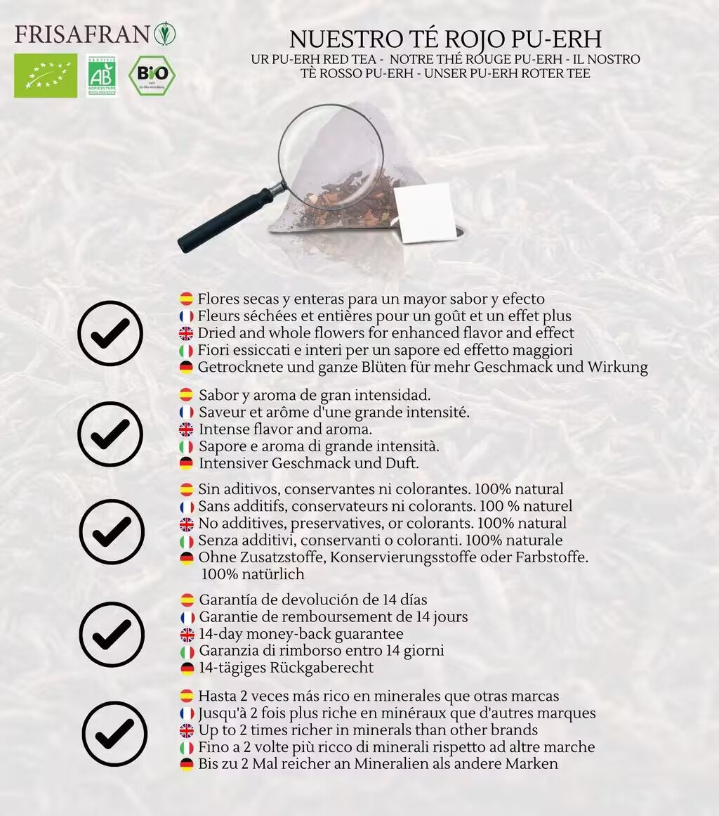 Té Rojo Pu Erh Adelgazante Ecológico En Pirámides | Calidad | Frisafran