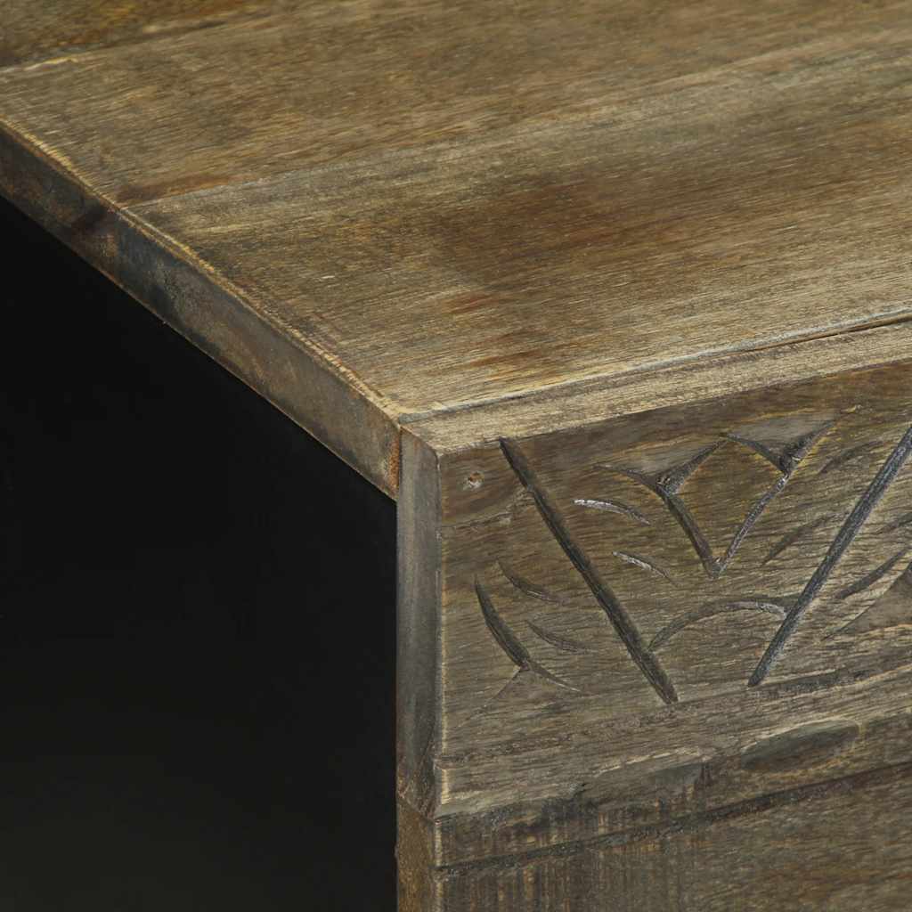 Mesa De Centro De Madera Maciza De Mango Gris Claro 80x50x40 Cm_4
