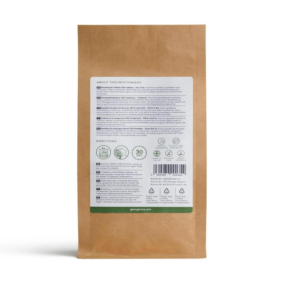 Recarga enjuague bucal en pastilla árbol del té, Georganics 720 unidades