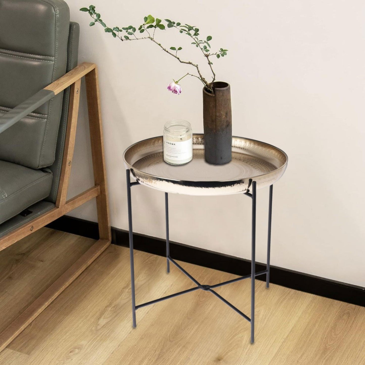 Mesa Auxiliar Redonda Color Oro Ø35x36cm - Well Home_2