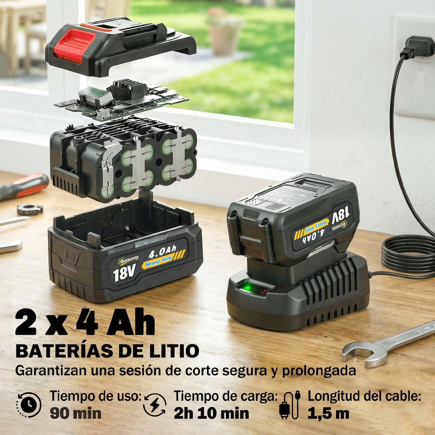 Outsunny Desbrozadora Batería 18v Con 2 Baterías De 4.0ah Y Cargador Plateado_5