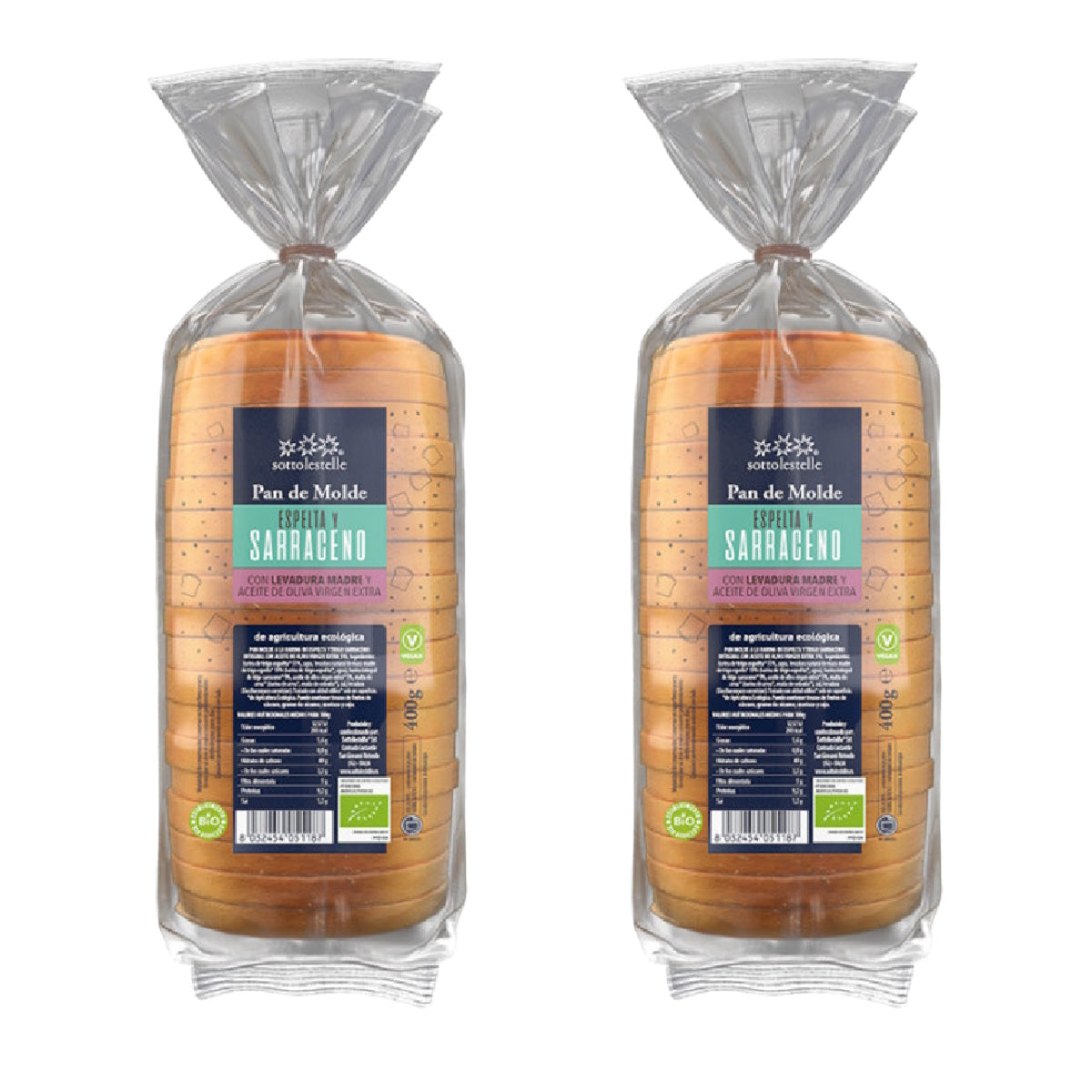 Pack 2x Pan de molde de Espelta y Trigo Sarraceno Sottolestelle 400g