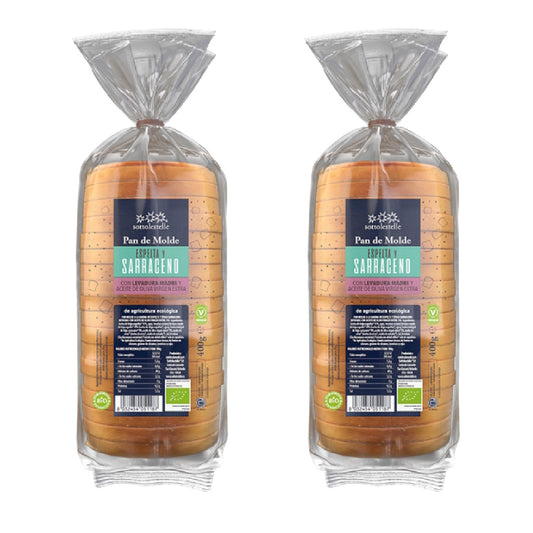 Pack 2x Pan de molde de Espelta y Trigo Sarraceno Sottolestelle 400g