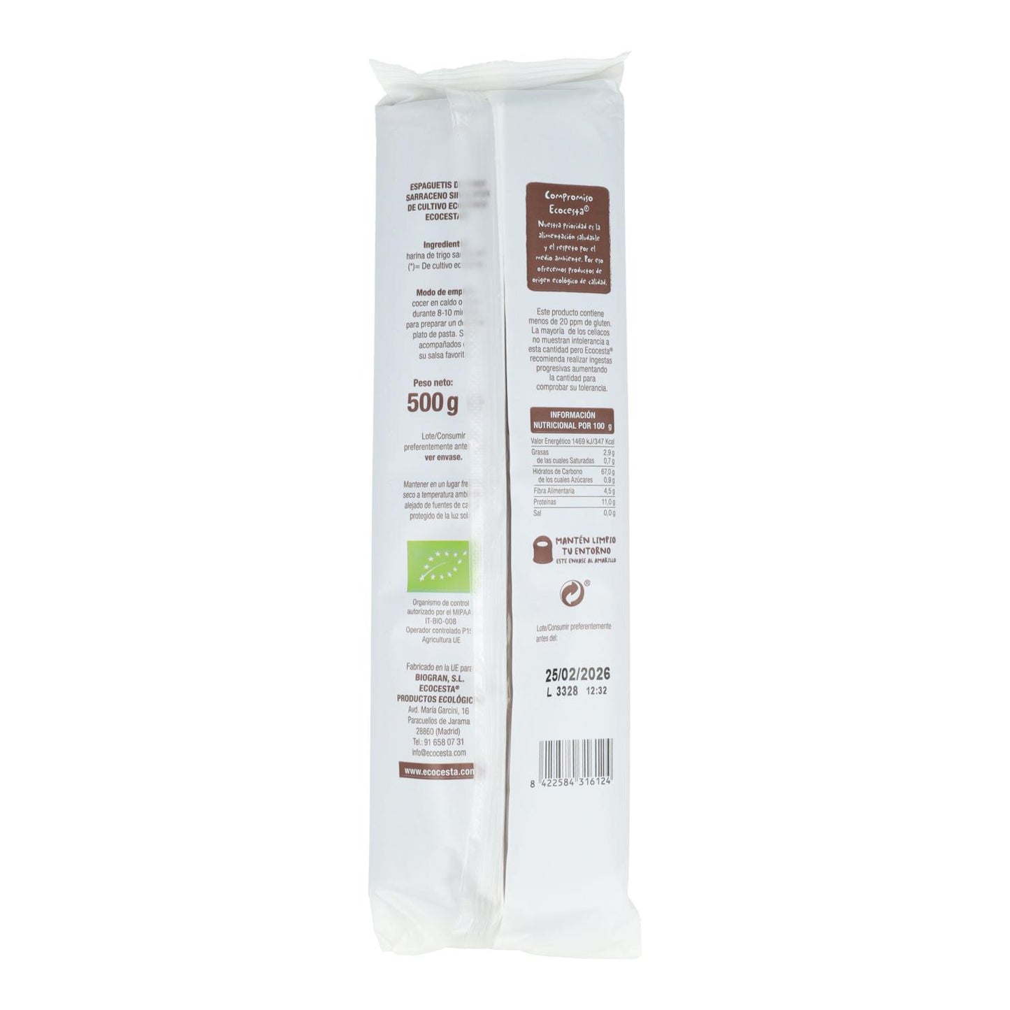 Espaguetis de Trigo Sarraceno sin gluten BIO 500 gr