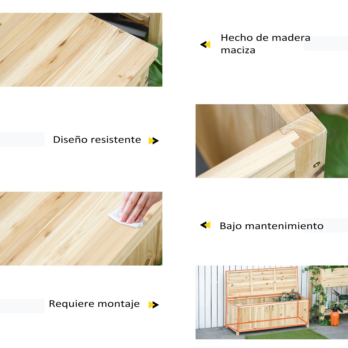 Outsunny Banco De Jardín De Madera Con Caja De Almacenaje 115x45x75 Cm Natural_5