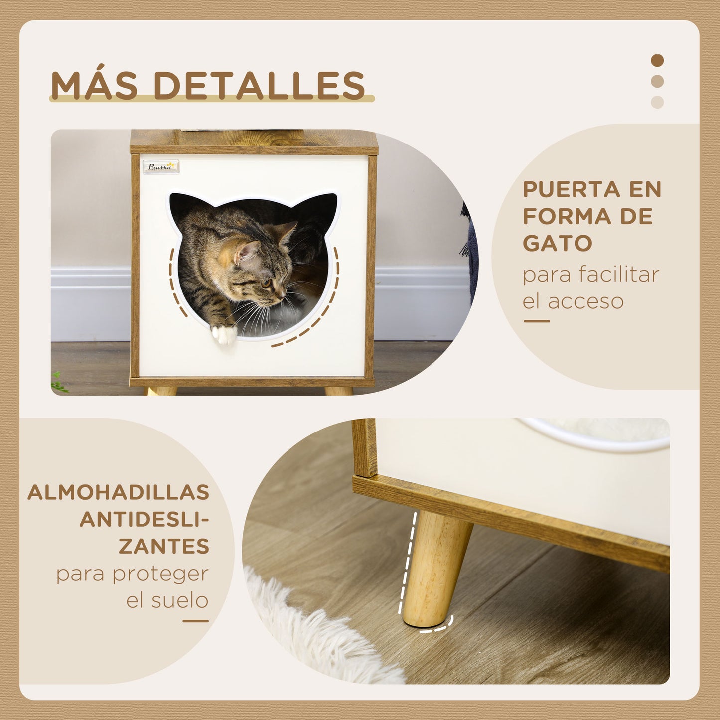 Pawhut Caseta De Madera Para Gatos Con Cojín Lavable Patas Elevadas 34x34x44,5cm_5