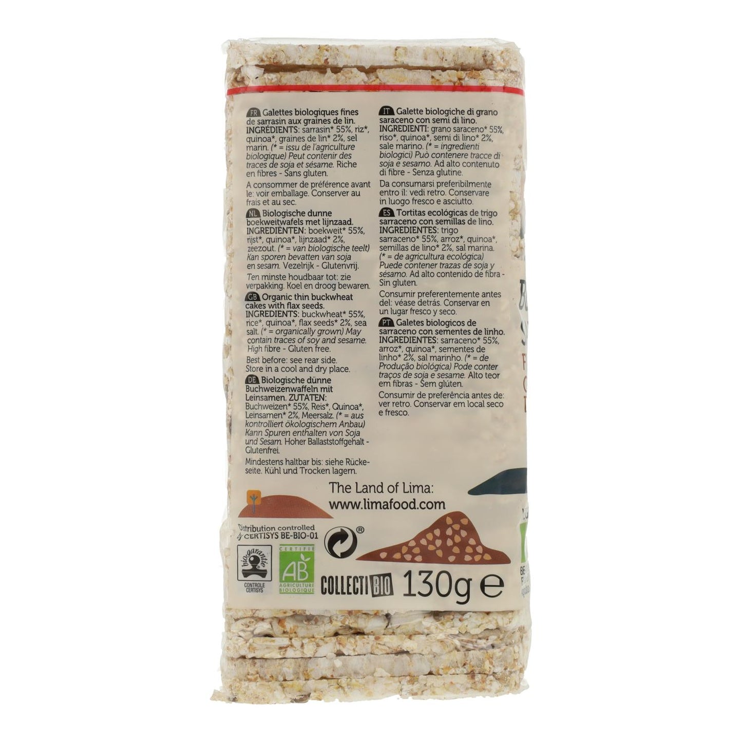 Tortitas finas de trigo sarraceno y semillas de linaza Lima 130 g