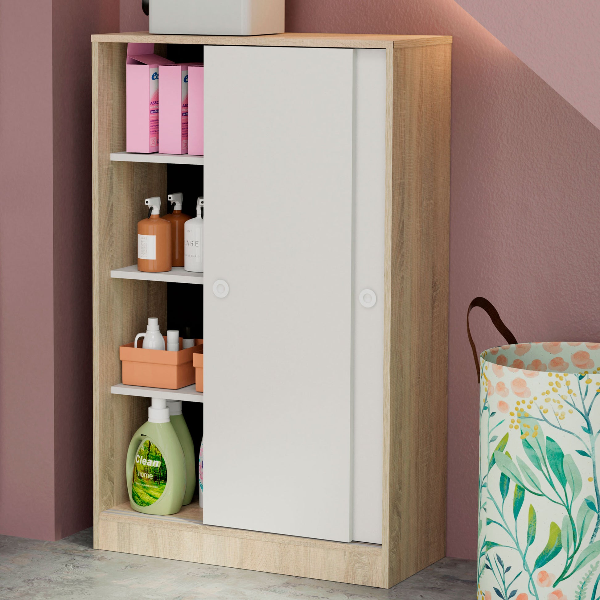 Armario Dormitorio, Multiusos, Baño, Mueble Cocina, Zapatero 2 Puertas Correderas 120x74x33 Cm, Briebe, Nova, Blanco