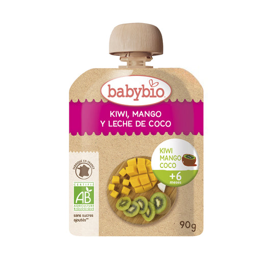 Pouch de fruta: Kiwi, Mango y bebida de coco, Babybio, 90 g