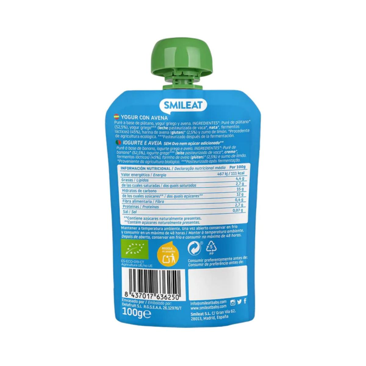 Pack 4x Pouche Yogur y Avena ECO Smileat, 100g