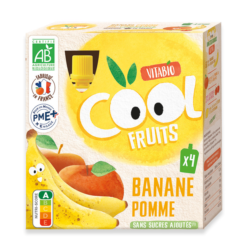 Pouch Manzana y Plátano Cool Fruits Vitabio 4 X 90 g