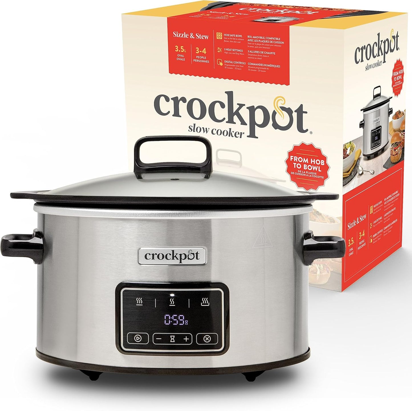 Crockpot Olla digital de cocción lenta digital Sizzle & Stew 3.5 L CSC111X