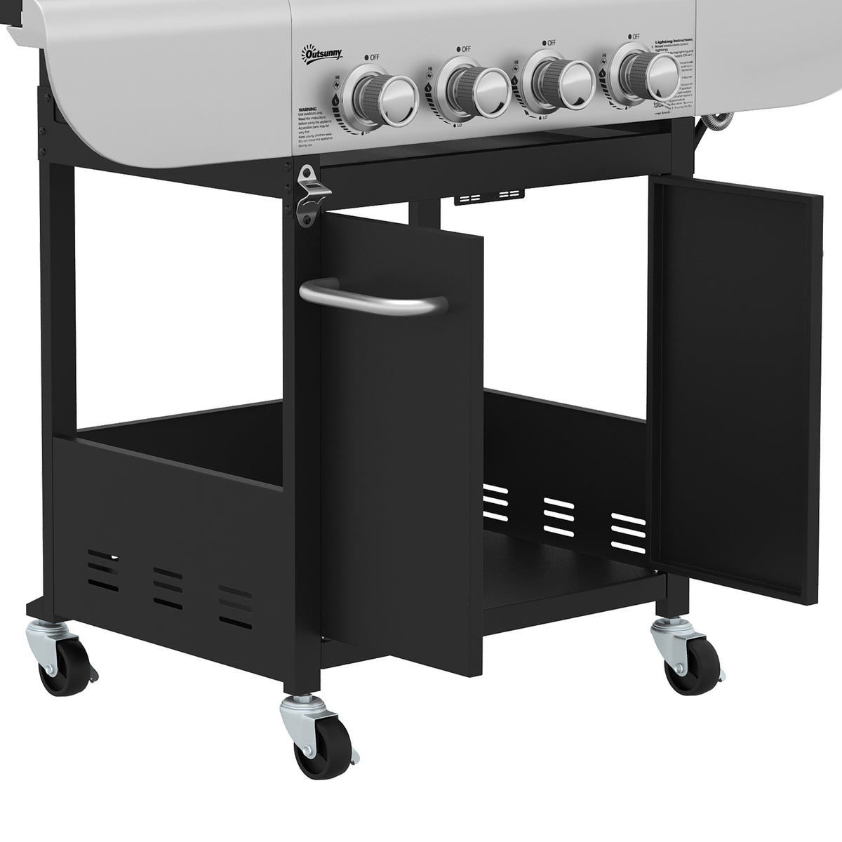 Barbacoa De Gas Outsunny Acero Inoxidable, Metal Negro 129x55x117 Cm_5