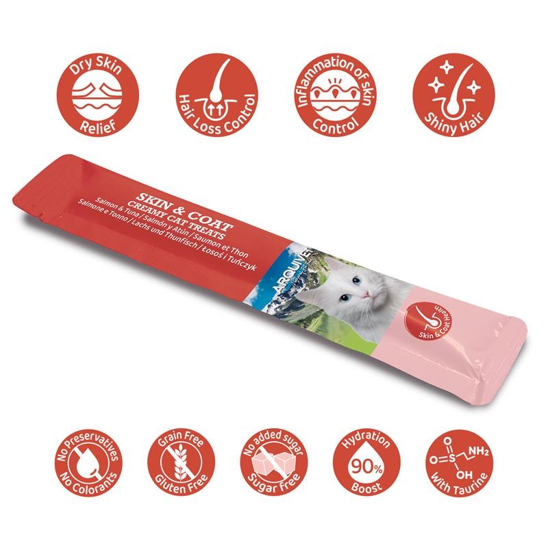 Creamy Cat Treats Snack cremoso funcional Skin & Coat Salmón y Atún Arquivet 5x14 g