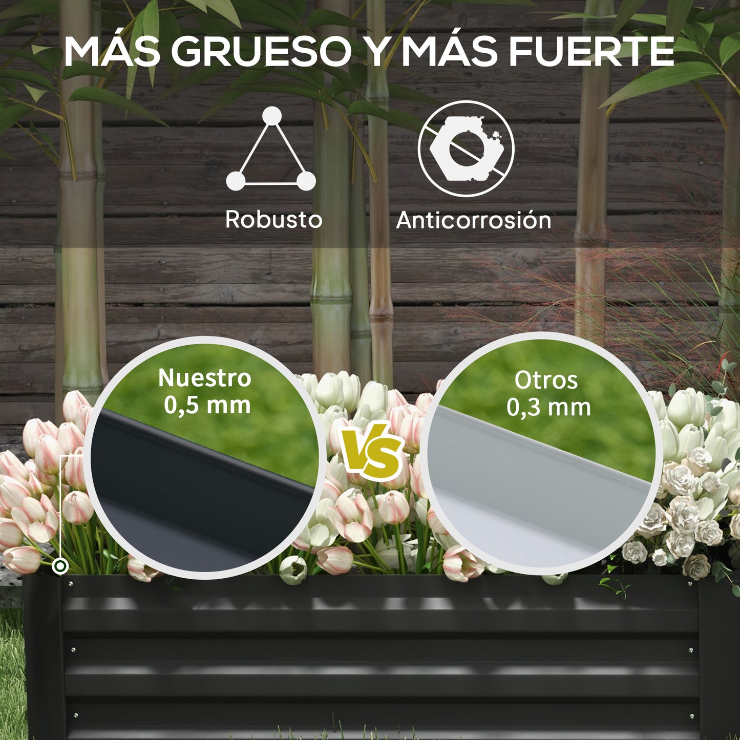 Outsunny Juego De 2 Jardineras Exterior Grandes De Acero 100x50x30 Cm Negro_5