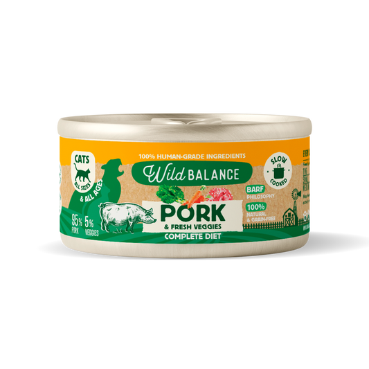Lata de cerdo y verduras BARF para gatos Wild Balance 120 g