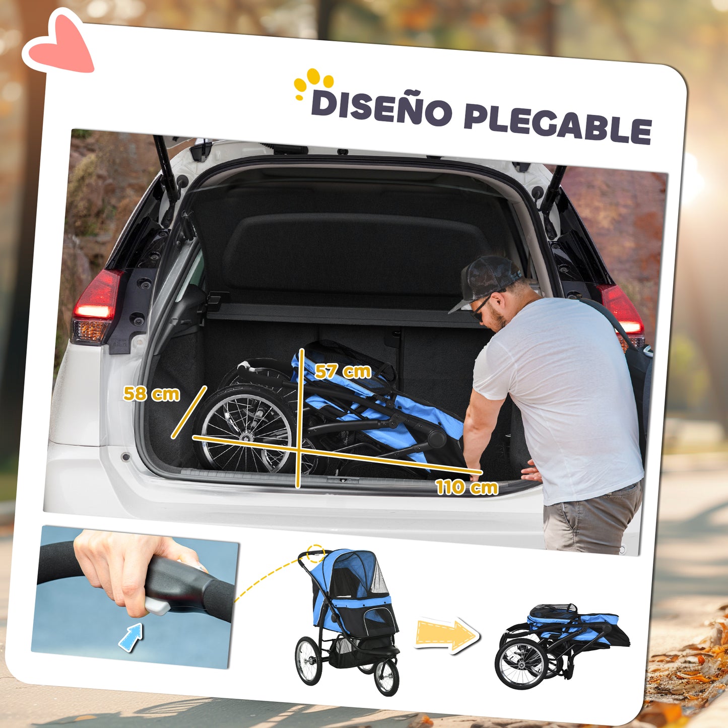 Pawhut Carrito Para Perros Plegable Con Cesta De Almacenaje 111x58x107 Cm Azul_5