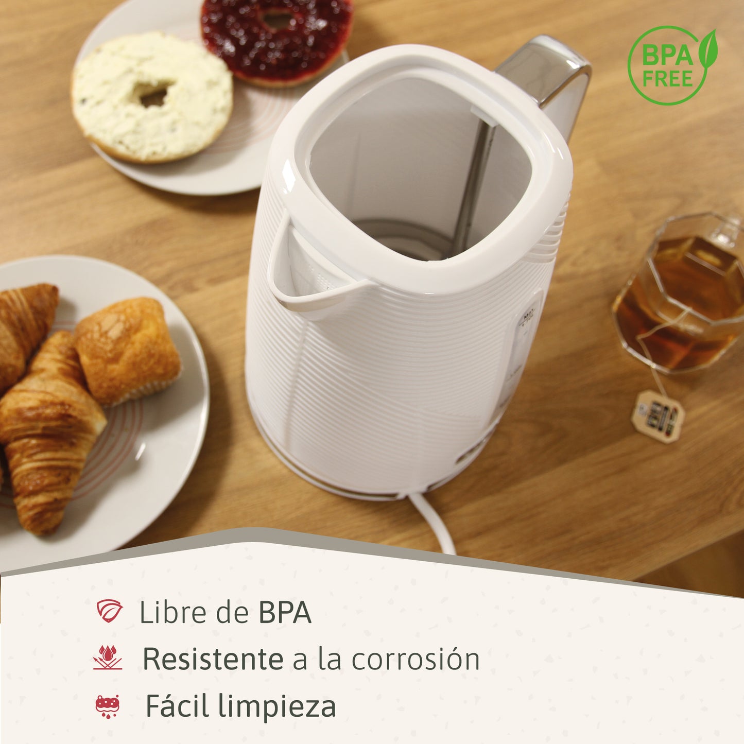 Briebe Elegance Set Tostadora Pan Ranura Ancha 2 Rebanadas + Hervidor Agua Eléctrico 1,7l Inalámbrico,skt1170wht,blanco_5