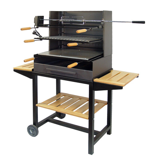 Barbacoa con ruedas y tres bandejas madera completa Imex el Zorro 61x40x135