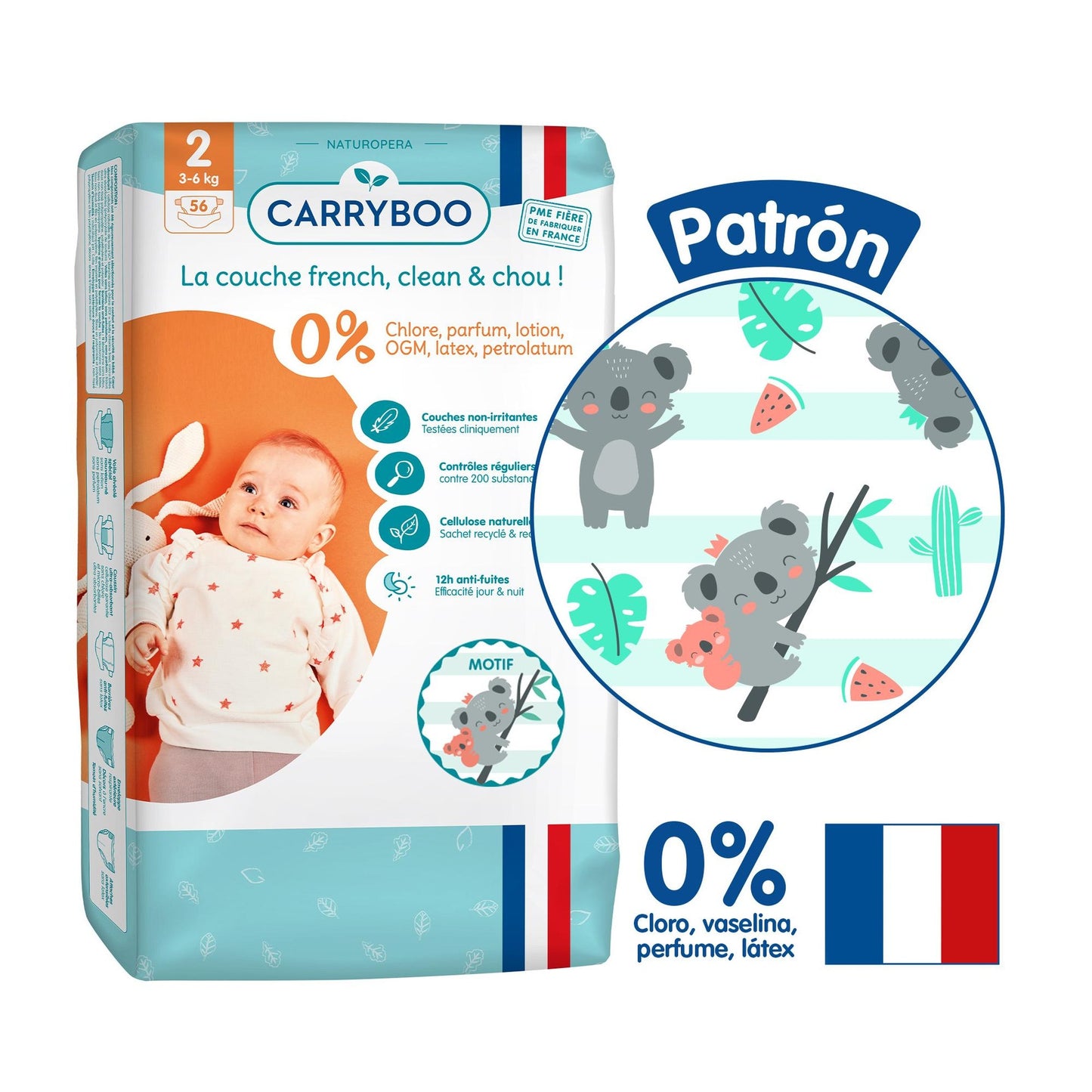 CARRYBOO - Pañales EcológicosT2 (3-6kg) - Jumbo 56 pañales