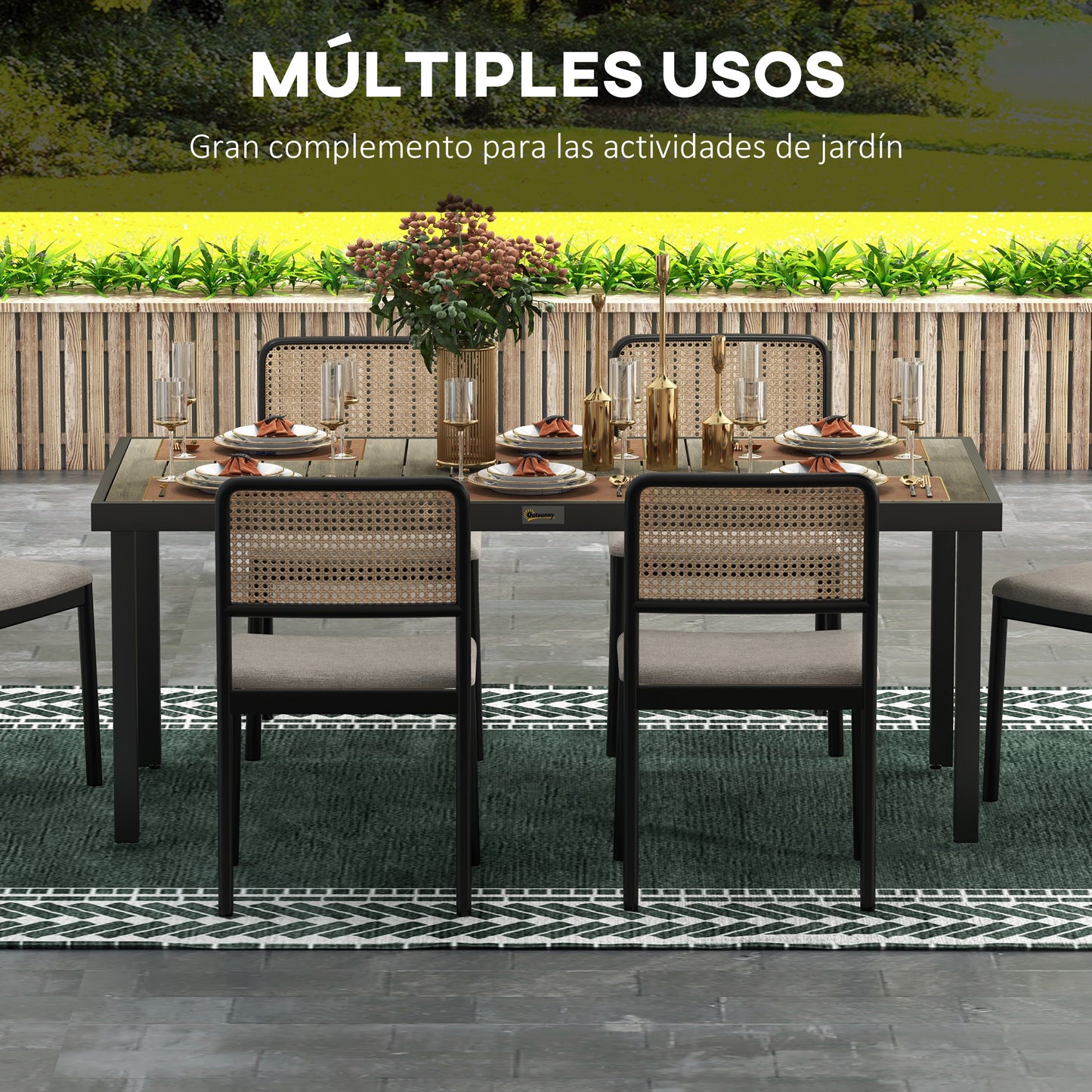 Outsunny Mesa De Comedor Exterior De Aluminio 190x90x74 Cm Natural Y Negro_5