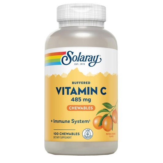 Vitamina C Masticable sabor Naranja 500 mg Solaray, 100 comprimidos.
