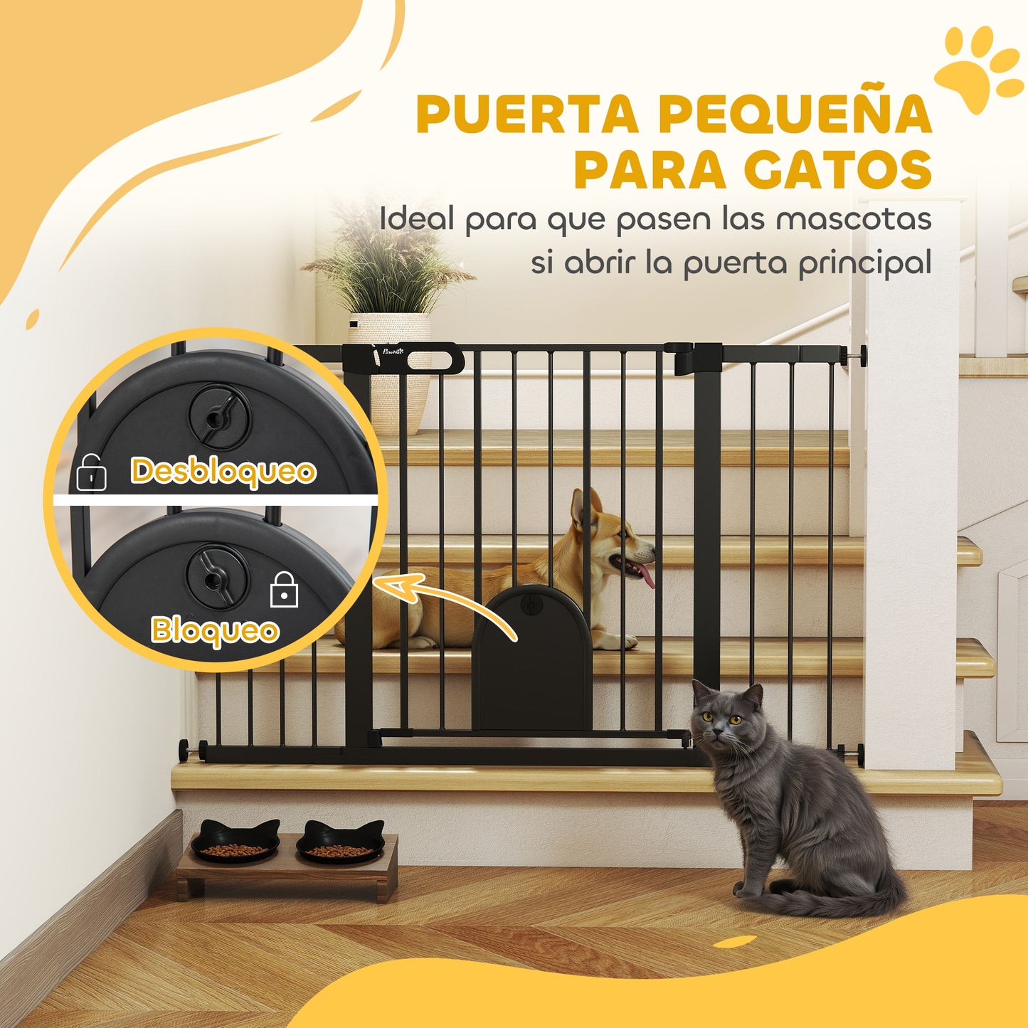Pawhut Barrera De Seguridad Para Escaleras Y Puertas 75-131 Cm Negro_5
