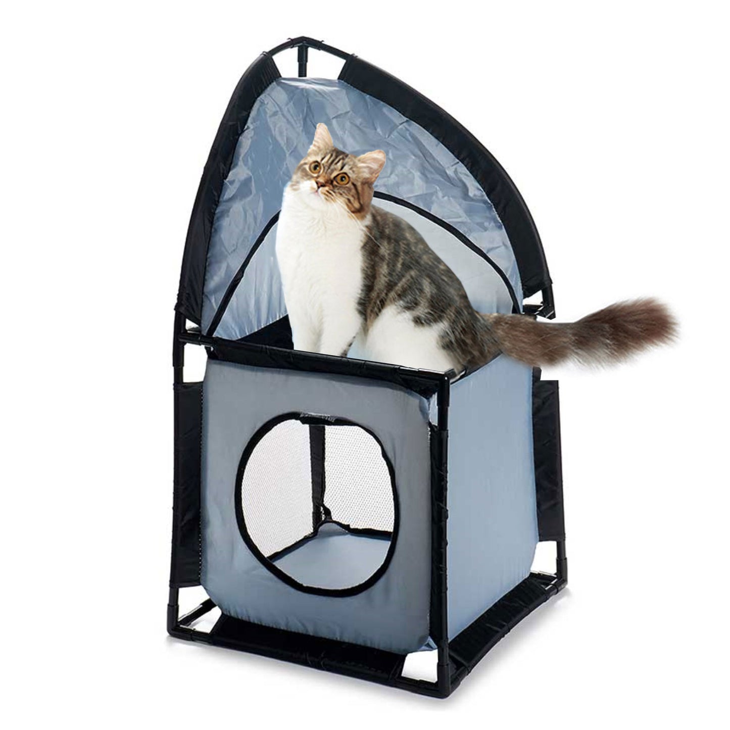 Torre Esquinera Para Gatos 69x35.5x35.5cm Metal Y Poliéster Gris