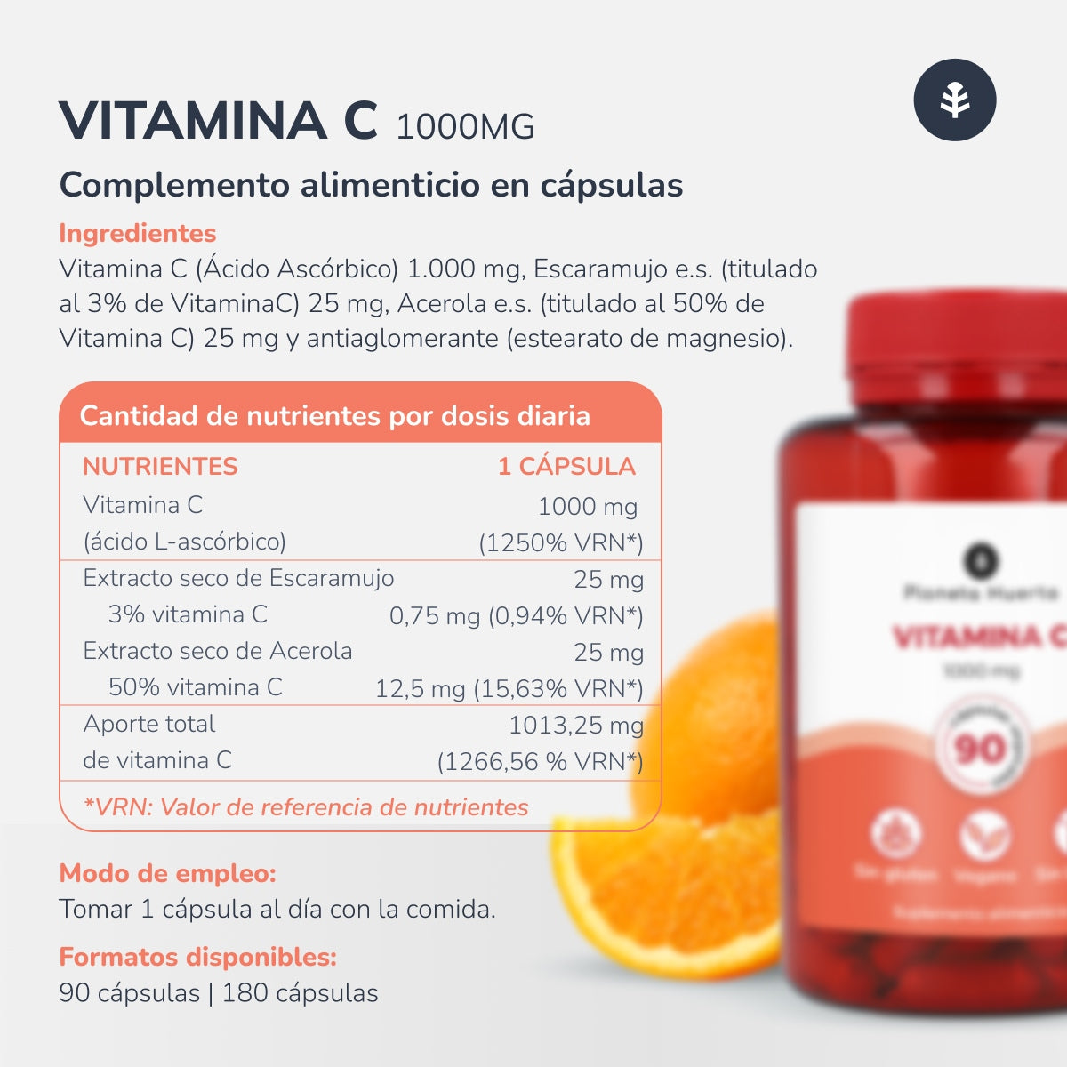 Pack 3xVitamina C 1000 mg Planeta Huerto 180 cápsulas vegetales