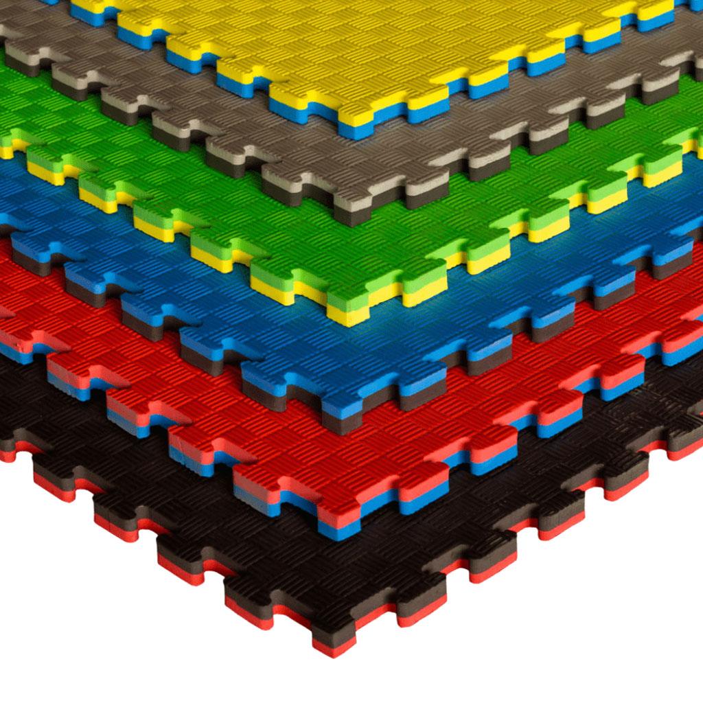 Tatami Puzzle 2,5cm 100x100cm, Pack 4 Unidades – Superficie 5 Líneas Negro/azul_1