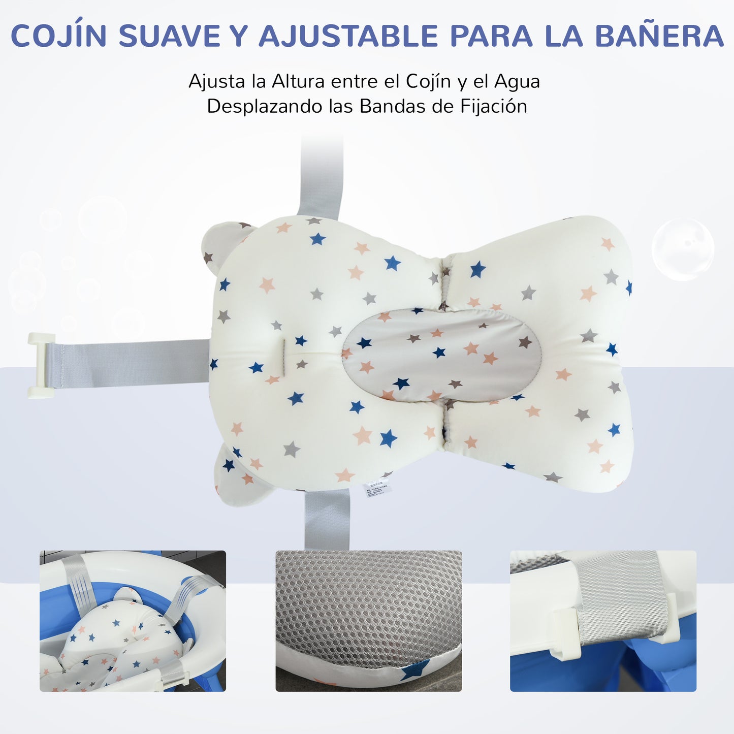 Homcom Bañera Plegable Bebé Recién Nacido Hasta 3 Años 35l Con Cojín Y Tapón_5