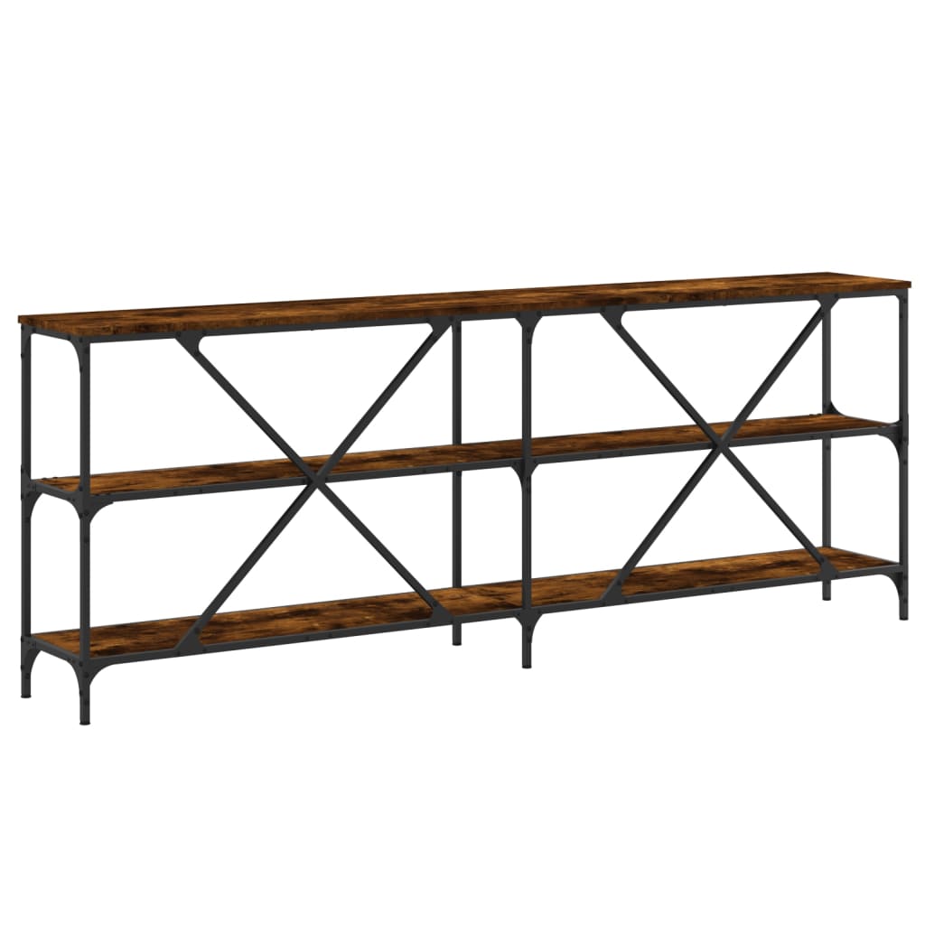 Mesa Consola Hierro Madera Ingeniería Roble Ahumado 200x30x75cm_4