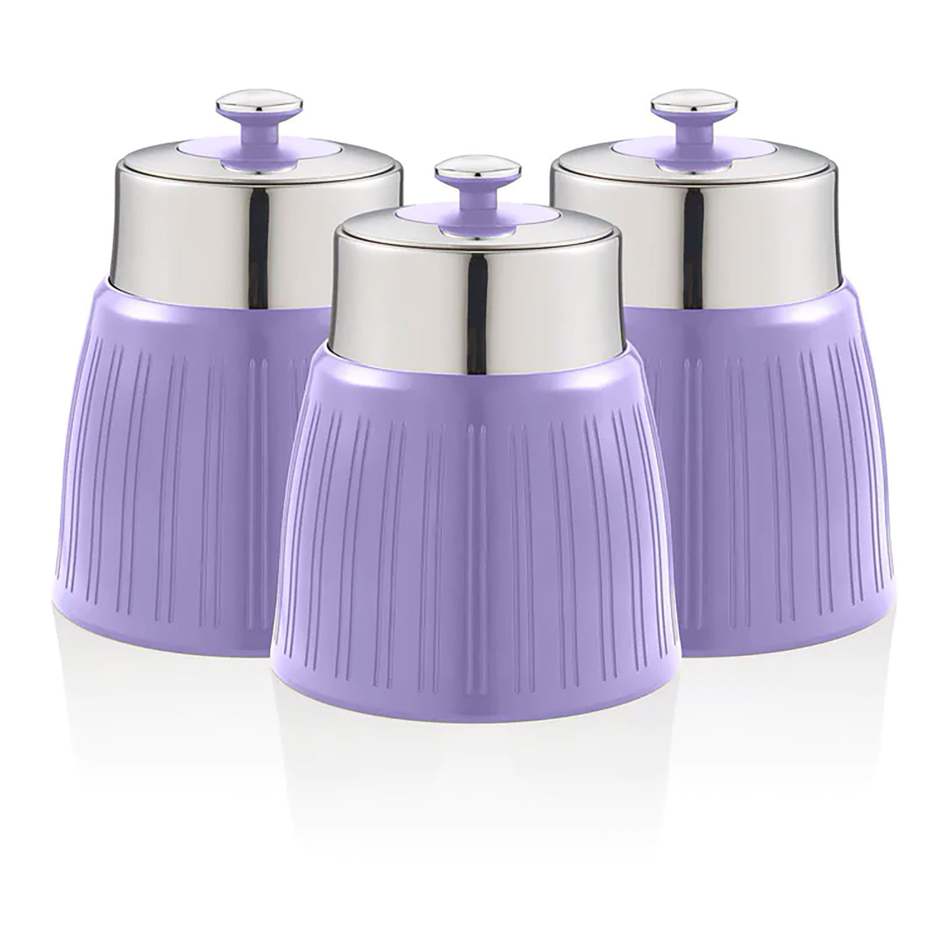 Set 3 Botes Cocina Almacenaje 1,2 L, Plástico Y Acero Inox, Especias, Té ,café, Retro, Vintage Swan Swka1024purn, Morado