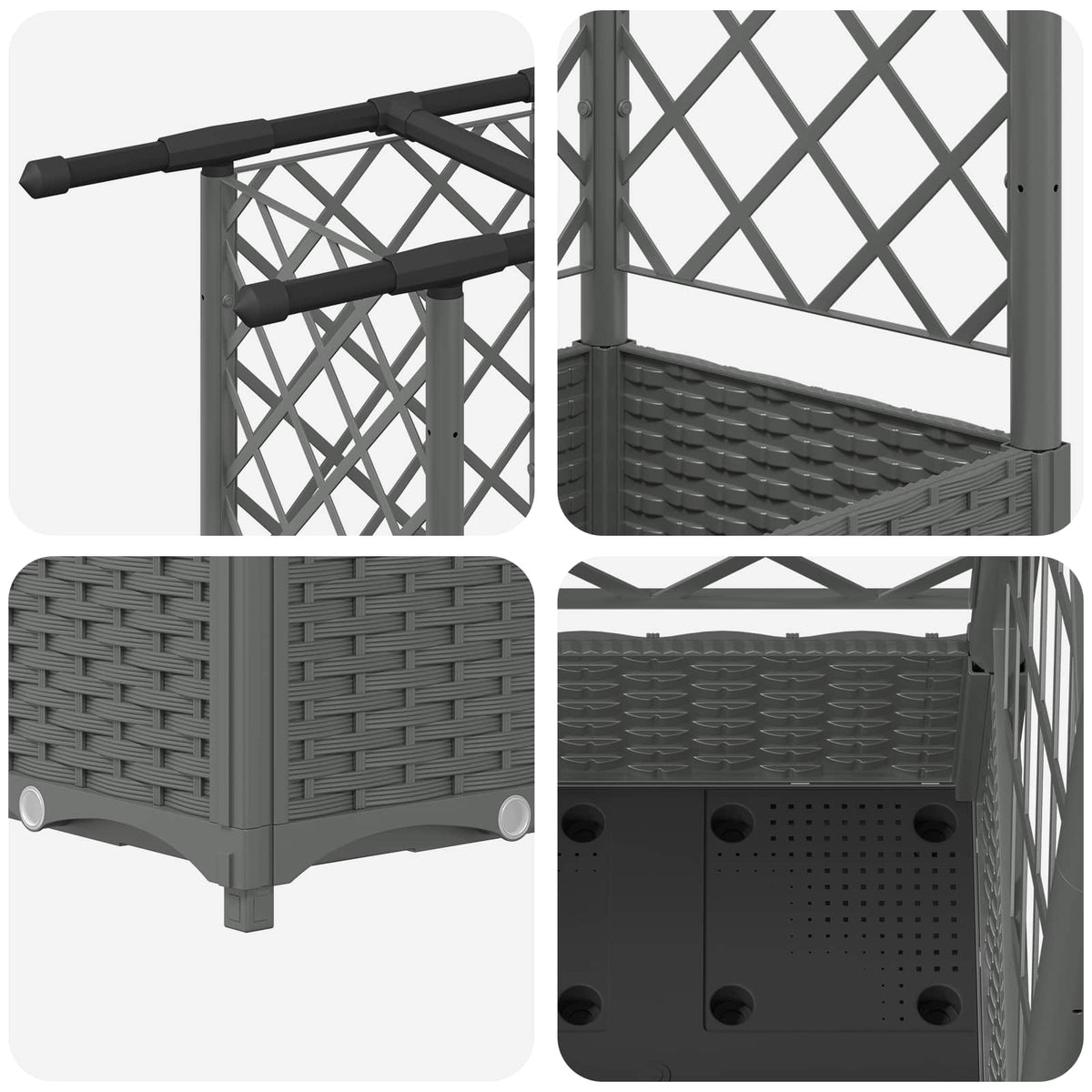 Cama Elevada Con Trellis Y Techo Gris Claro 202,5 X 40 X 121 Cm_5