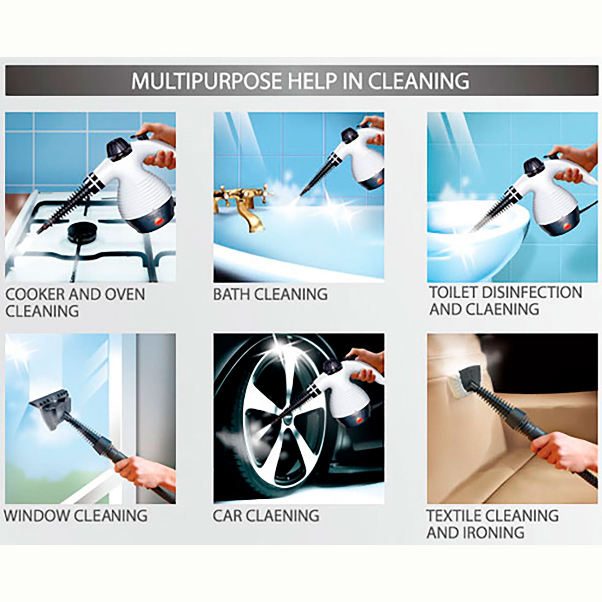 Vaporeta Limpiador Vapor A Presión 3,5 Bar, Desinfección Portátil Depósito 350ml, 10 Accesorios Camry Cr7021, Blanco/negro